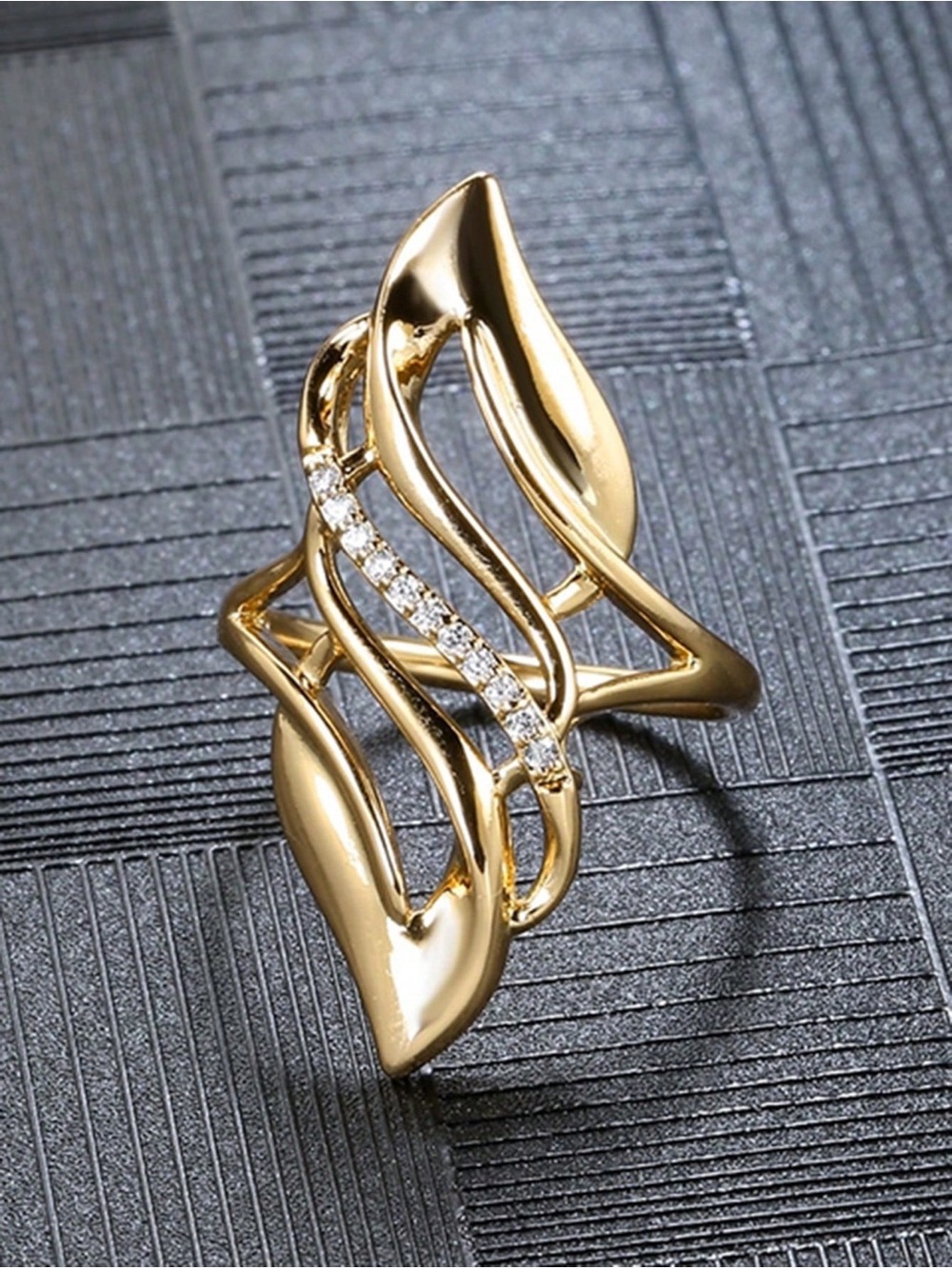 Gold Leaf Swirl Ring with Crystals - Women Jewelry - Picture 2 of 2